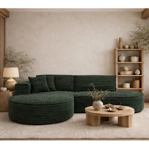 Hoekbank L-vorm, cordstof Velo, Groen, Links, Modena Studio