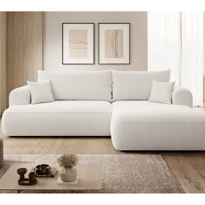 Hoekbank – 260 cm – met L-vormige slaapfunctie – crème – met opberglus – rechterkant – OVO Hoekbank – 260 cm – met L-vormige slaapfunctie – crème – met opberglus – rechterkant – OVO