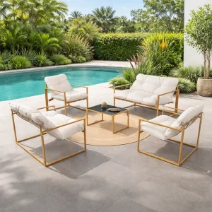 Hedendaagse tuinset 6 plaatsen bruin met beige kussens Hedendaagse tuinset 6 plaatsen bruin met beige kussens