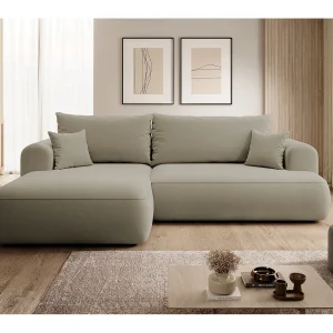 Hoekbank – 260 cm – met L-vormige slaapfunctie – met opbergruimte – beige fluweel – linkerzijde – OVO Hoekbank – 260 cm – met L-vormige slaapfunctie – met opbergruimte – beige fluweel – linkerzijde – OVO