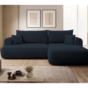 Hoekbank – 260 cm – met L-vormige slaapfunctie – met opbergruimte – marineblauw fluweel – rechterkant – OVO Hoekbank – 260 cm – met L-vormige slaapfunctie – met opbergruimte – marineblauw fluweel – rechterkant – OVO