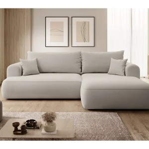 Hoekbank – 260 cm – met L-vormige slaapfunctie – met opbergruimte – crèmekleurig fluweel – rechterkant – OVO Hoekbank – 260 cm – met L-vormige slaapfunctie – met opbergruimte – crèmekleurig fluweel – rechterkant – OVO