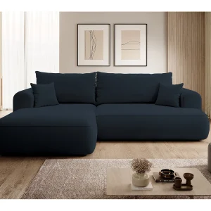 Hoekbank – 260 cm – met L-vormige slaapfunctie – met opbergruimte – marineblauw fluweel – linkerzijde – OVO Hoekbank – 260 cm – met L-vormige slaapfunctie – met opbergruimte – marineblauw fluweel – linkerzijde – OVO