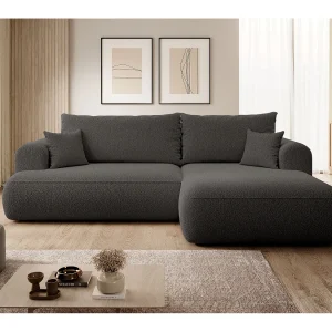 Hoekbank – 260 cm – met L-vormige slaapfunctie – met opbergruimte – crème boucle – rechterkant – OVO Hoekbank – 260 cm – met L-vormige slaapfunctie – met opbergruimte – crème boucle – rechterkant – OVO