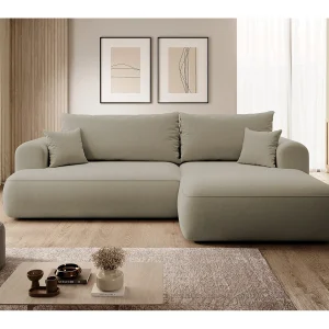 Hoekbank – 260 cm – met L-vormige slaapfunctie – met opbergruimte – beige fluweel – rechterkant – OVO Hoekbank – 260 cm – met L-vormige slaapfunctie – met opbergruimte – beige fluweel – rechterkant – OVO