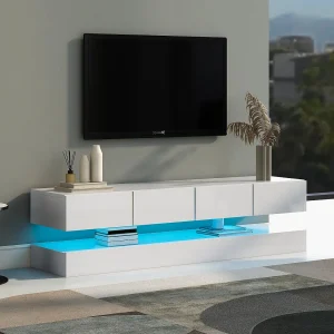 Hangend tv-meubel met 4 laden, LED's, voor televisies tot 55 inch, hout spaanplaat, wit Hangend tv-meubel met 4 laden, LED's, voor televisies tot 55 inch, hout spaanplaat, wit