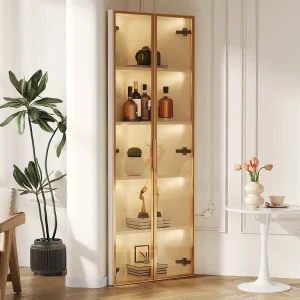 Hoek-LED-vitrine, 62x35x160 cm, wit glas met 2 deuren Hoek-LED-vitrine, 62x35x160 cm, wit glas met 2 deuren