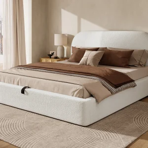 Gestoffeerd opbergbed 160x200cm – Grote opbergruimte – Bouclé stof – Beige (zonder matras) Gestoffeerd opbergbed 160x200cm – Grote opbergruimte – Bouclé stof – Beige (zonder matras)