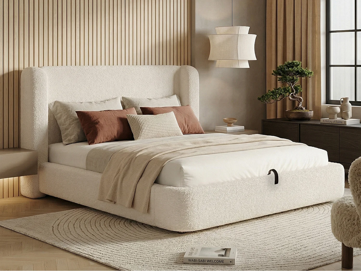 Gestoffeerd opbergbed 180x200cm - met opbergruimte - Bouclé fluweel - Beige (matras niet inbegrepen)