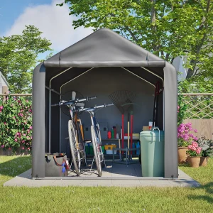Grijze fietsenstalling van 160x220x165 cm in metaal en PE met roldeur.
