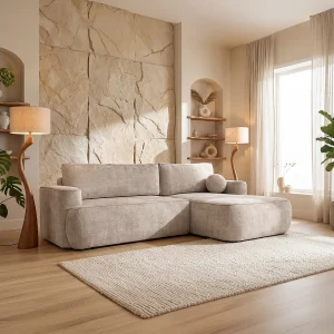 Hoekbank Moon, voor de woonkamer, met slaapfunctie, Flow, links, beige (02) Hoekbank Moon, voor de woonkamer, met slaapfunctie, Flow, links, beige (02)