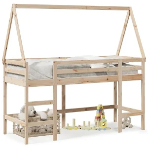 Halfhoogslaper met ladder en bedhuis grenenhout 80×200 cm Halfhoogslaper met ladder en bedhuis grenenhout 80×200 cm