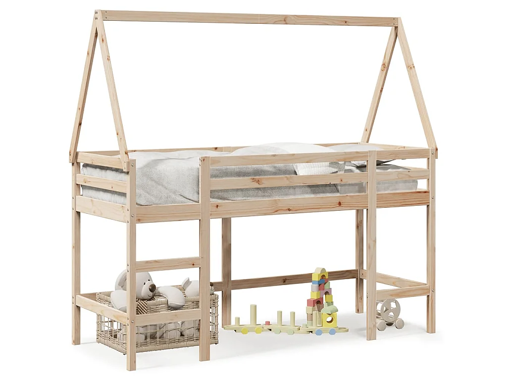 Halfhoogslaper met ladder en bedhuis grenenhout 80x200 cm
