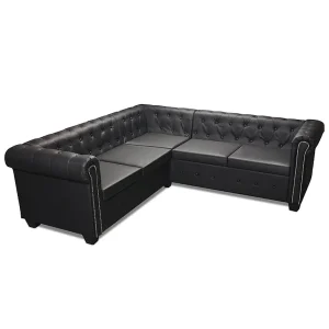 Hoekbank 5-zits Chesterfield-stijl kunstleer zwart