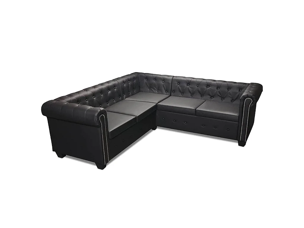 Hoekbank 5-zits Chesterfield-stijl kunstleer zwart