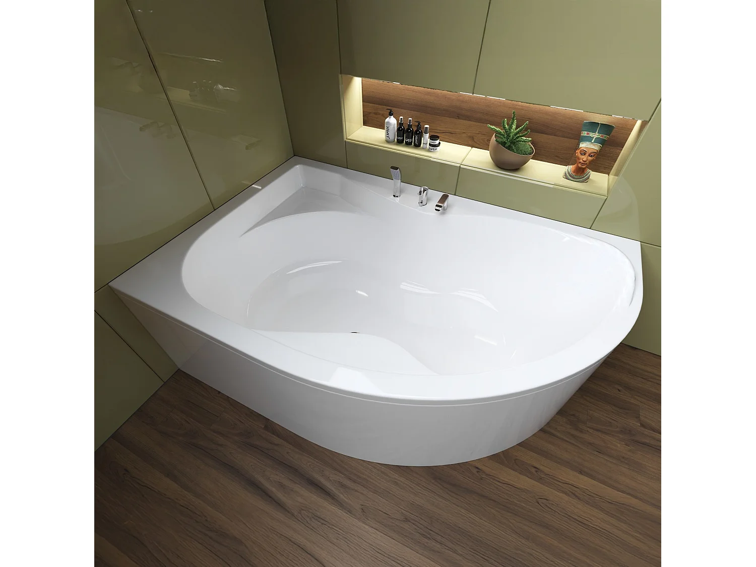 Hoekbad DORA 170x110 links met acrylschort | Afvoer & voeten GRATIS!