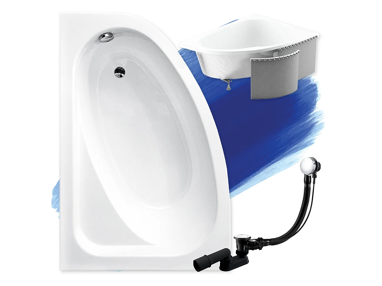 Hoekbad CORNEA 150x100 links met piepschuim bekleding | Afvoer & voeten GRATIS!