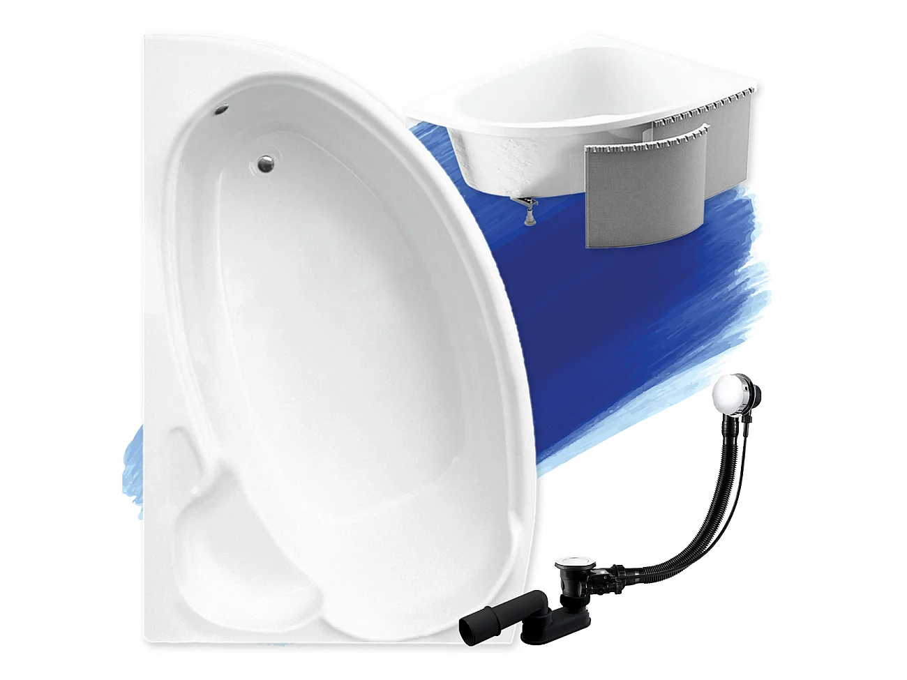 Hoekbadkuip FINEZJA 140x95 links met piepschuim bekleding | Afvoer & voeten GRATIS!