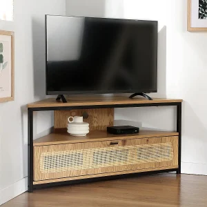 Hoek-TV-meubel 1 deur met rotan webbing L100 cm – JAYA Hoek-TV-meubel 1 deur met rotan webbing L100 cm – JAYA