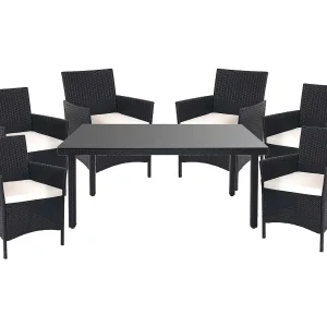 Polyrotan-set  Hamar (7-delig),  antraciet, kussens crème