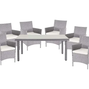 Polyrotan-set  Hamar (7-delig),  grijs, kussens crème