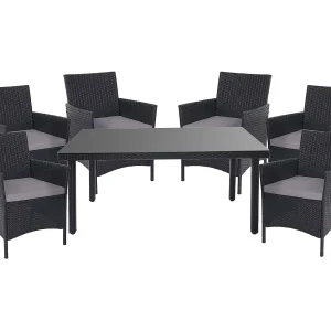 Polyrotan-set  Hamar (7-delig),  antraciet, kussens antraciet