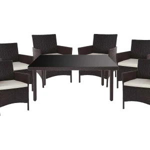 Polyrotan-set  Hamar (7-delig),  bruin, kussens crème