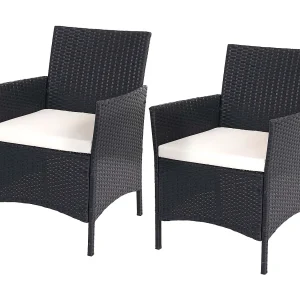Polyrotan fauteuils Halden (set van 2), antraciet, crèmekleurige kussens Polyrotan fauteuils Halden (set van 2), antraciet, crèmekleurige kussens