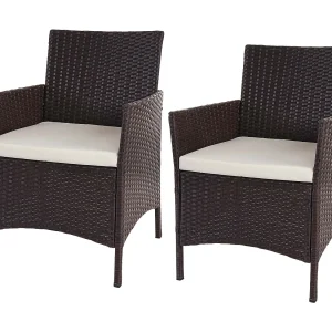 Polyrotan fauteuils Halden (set van 2), bruin-gemarmerd, crèmekleurige kussens Polyrotan fauteuils Halden (set van 2), bruin-gemarmerd, crèmekleurige kussens