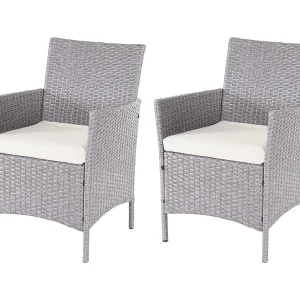 Polyrotan fauteuils Halden (set van 2), grijs, crèmekleurige kussens Polyrotan fauteuils Halden (set van 2), grijs, crèmekleurige kussens