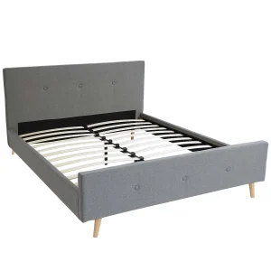 Gestoffeerd bed MCW-J98 + lattenbodem 160cm,  160x200cm grijs