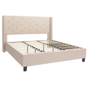 Gestoffeerd bed MCW-N59,  crème-beige