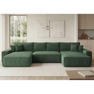 Hoekbank CALIFORNIA U-vorm groen ribfluweel POSO 14 – slaapfunctie, bedkist Hoekbank CALIFORNIA U-vorm groen ribfluweel POSO 14 – slaapfunctie, bedkist
