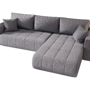 Hoekbank LARA rechts blauw velours Monolith 70 – slaapfunctie, bedkist