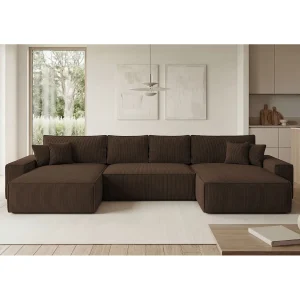 Hoekbank CALIFORNIA U-vorm bruin ribfluweel POSO 6 – slaapfunctie, bedkist Hoekbank CALIFORNIA U-vorm bruin ribfluweel POSO 6 – slaapfunctie, bedkist