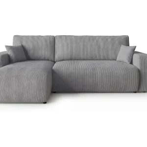 Hoekbank PARIS links donkergrijs ribfluweel Poso 60 – slaapfunctie, bedkist Hoekbank PARIS links donkergrijs ribfluweel Poso 60 – slaapfunctie, bedkist
