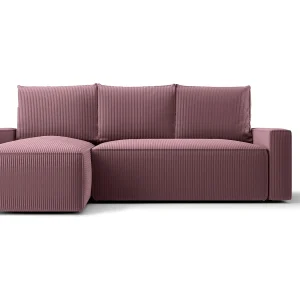 Hoekbank HAVANA links Ciemno Rozowy ribfluweel Poso 130 – slaapfunctie, bedkist