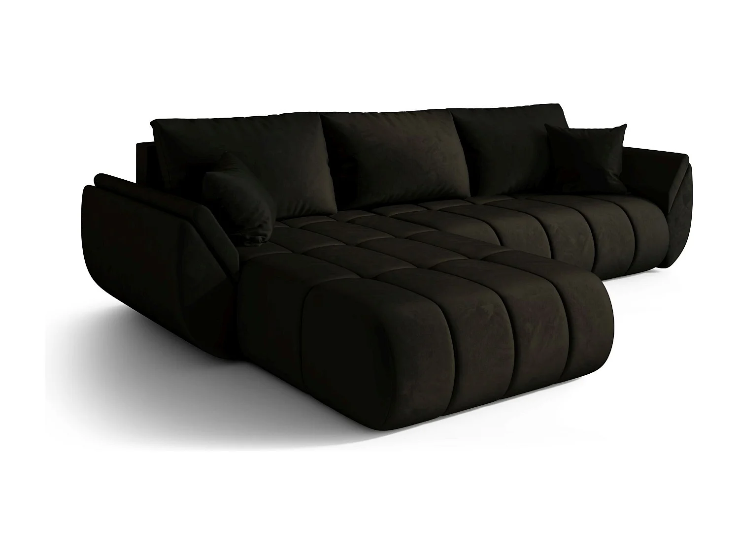 Hoekbank SYDNEY PREMIUM links grafiet velours Monolith 95 - slaapfunctie, bedkist