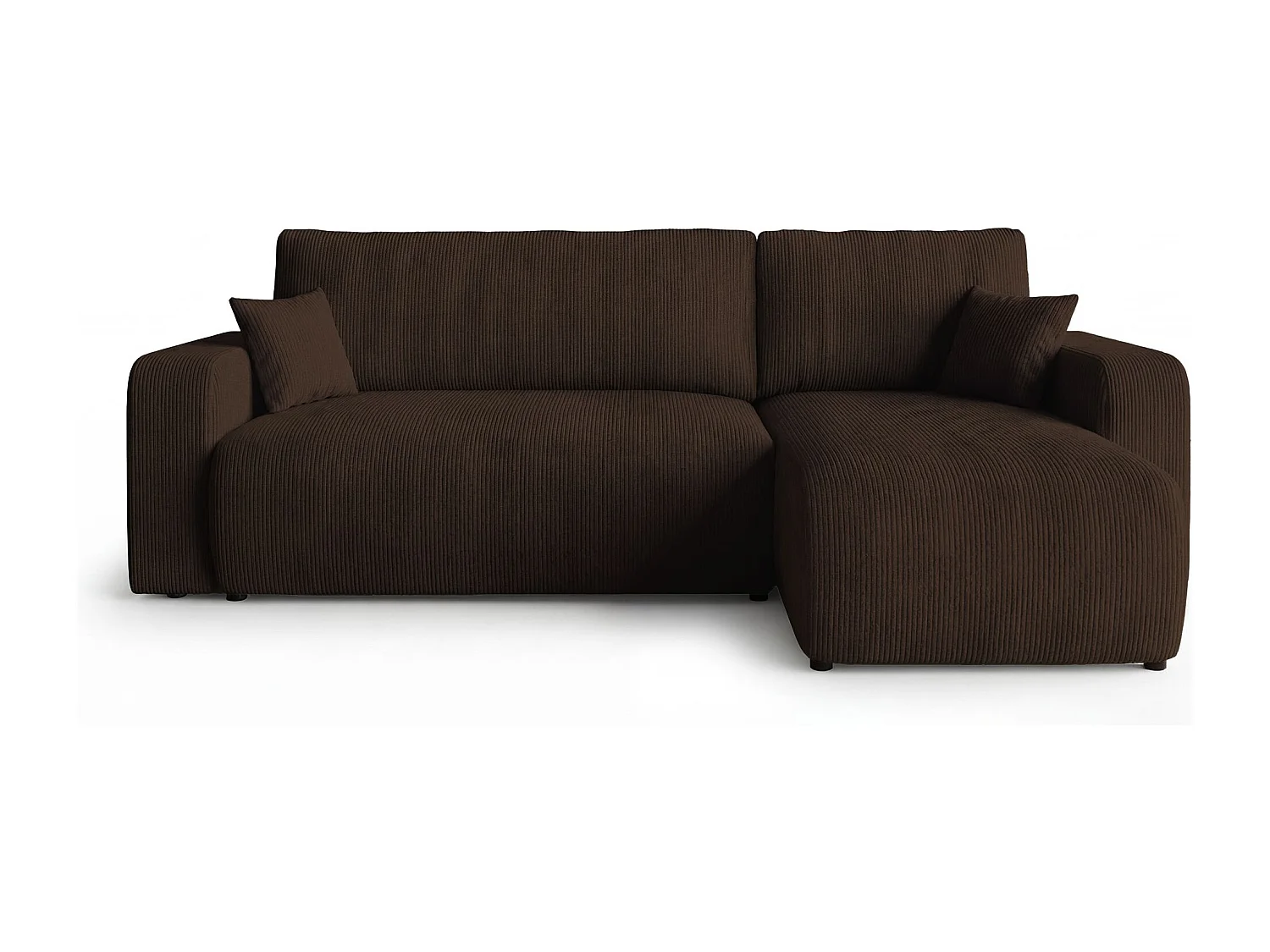 Hoekbank PARIS rechts bruin ribfluweel Poso 6 - slaapfunctie, bedkist