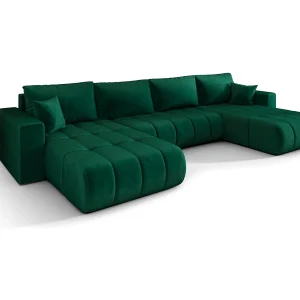 Hoekbank LARA PREMIUM U-vorm groen velours Monolith 37 – slaapfunctie, bedkist