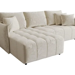 Hoekbank CHICAGO links beige velours Monolith 2 – slaapfunctie, bedkist Hoekbank CHICAGO links beige velours Monolith 2 – slaapfunctie, bedkist