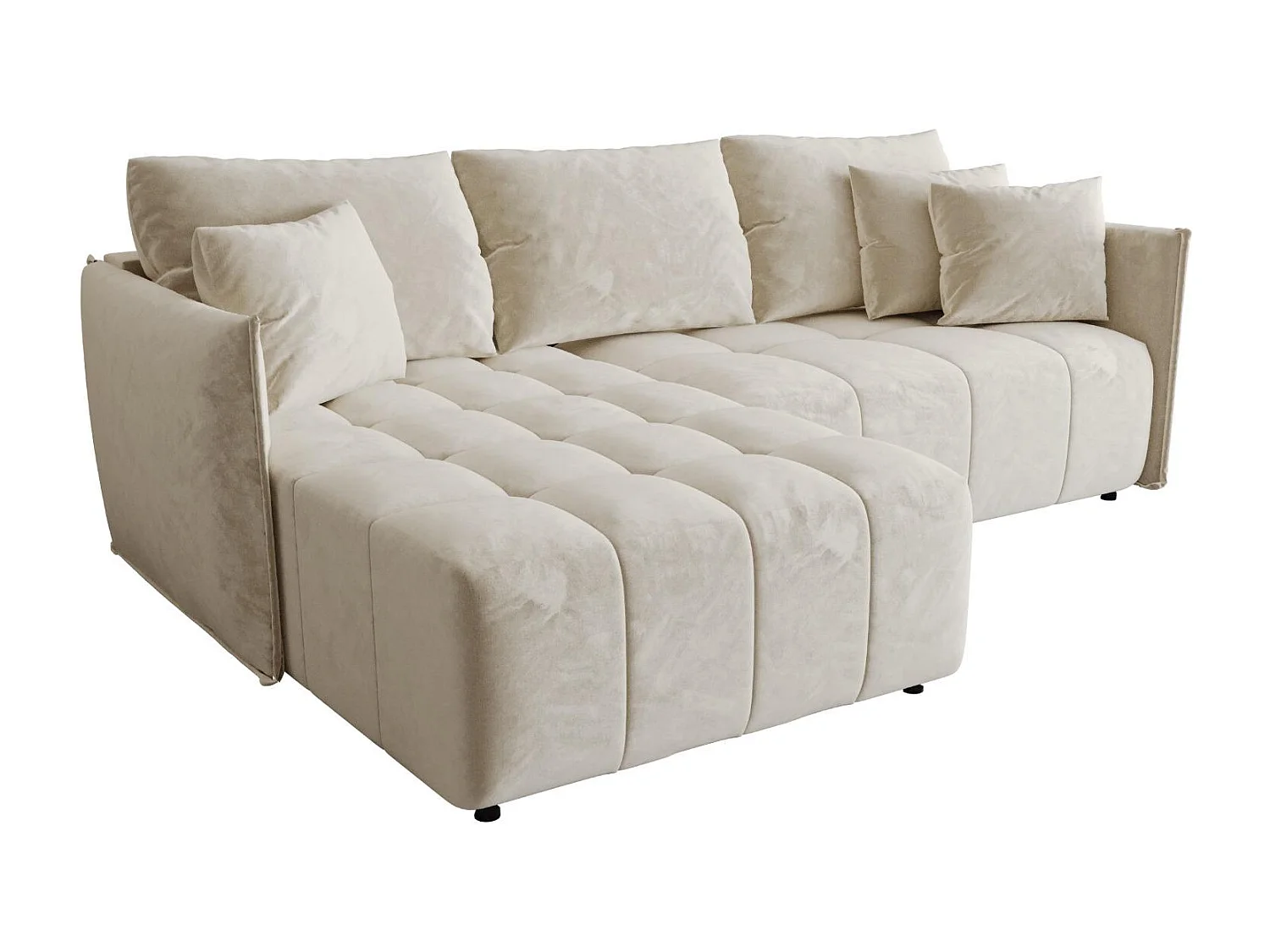 Hoekbank CHICAGO links beige velours Monolith 2 - slaapfunctie, bedkist