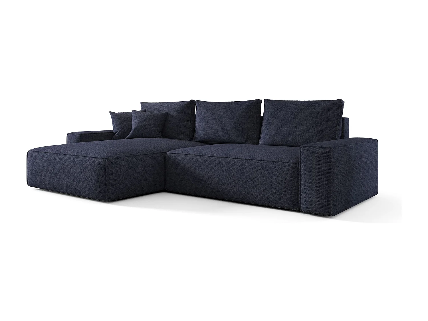 Hoekbank CALIFORNIA links donkerblauw gebreid Aragon 79 - slaapfunctie, bedkist