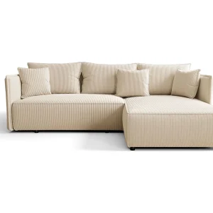 Hoekbank MILANO rechts gebroken wit ribfluweel Poso 105 – slaapfunctie, bedkist Hoekbank MILANO rechts gebroken wit ribfluweel Poso 105 – slaapfunctie, bedkist