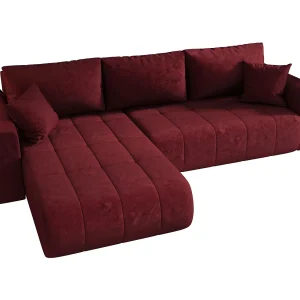 Hoekbank LARA links rood velours Monolith 59 – slaapfunctie, bedkist Hoekbank LARA links rood velours Monolith 59 – slaapfunctie, bedkist