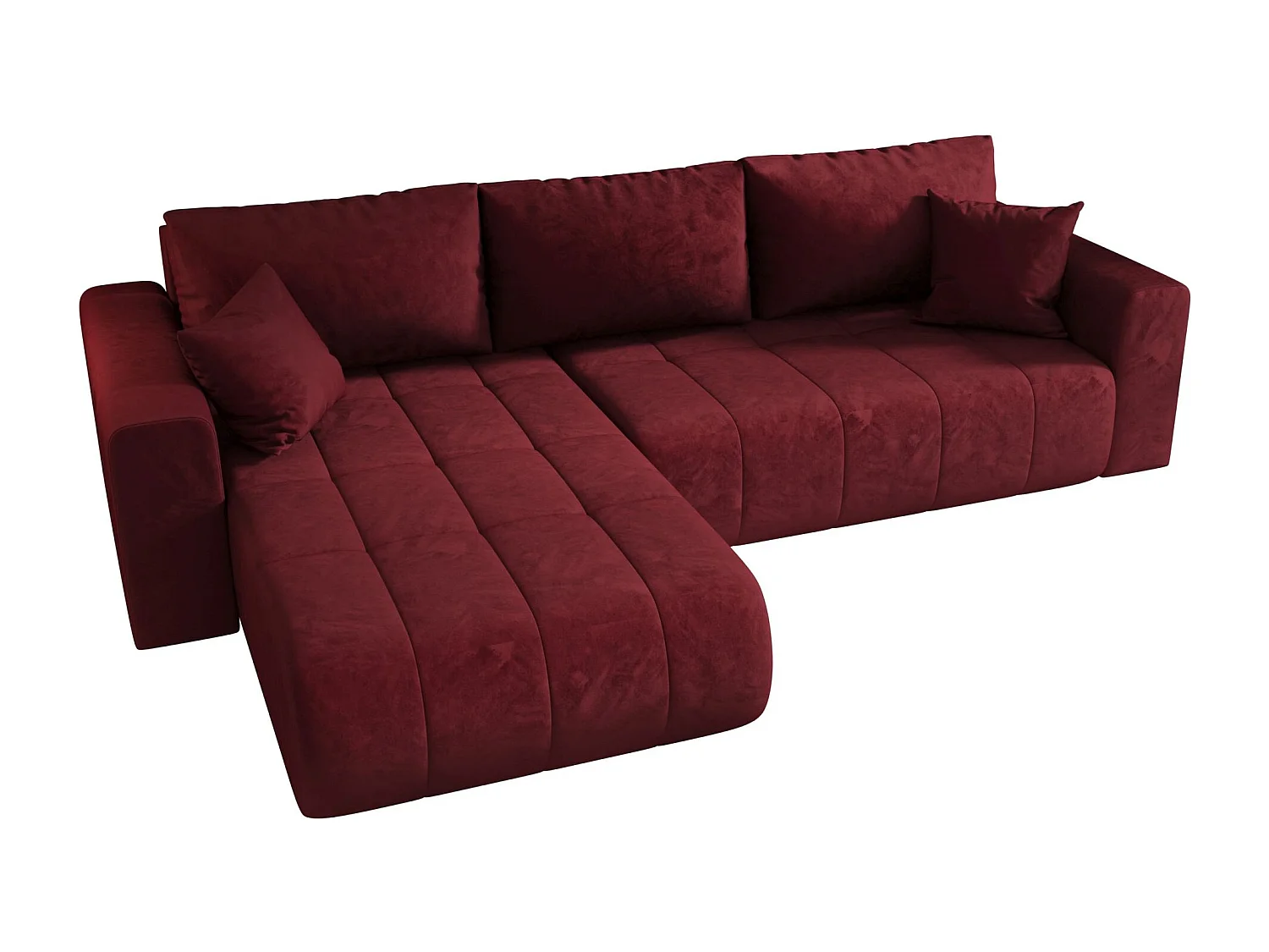 Hoekbank LARA links rood velours Monolith 59 - slaapfunctie, bedkist