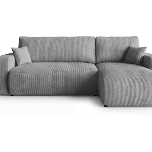 Hoekbank PARIS rechts grijs ribfluweel Poso 55 – slaapfunctie, bedkist Hoekbank PARIS rechts grijs ribfluweel Poso 55 – slaapfunctie, bedkist
