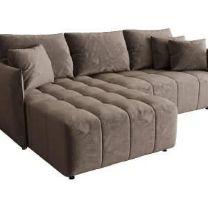 Hoekbank CHICAGO links bruin velours Monolith 15 – slaapfunctie, bedkist Hoekbank CHICAGO links bruin velours Monolith 15 – slaapfunctie, bedkist