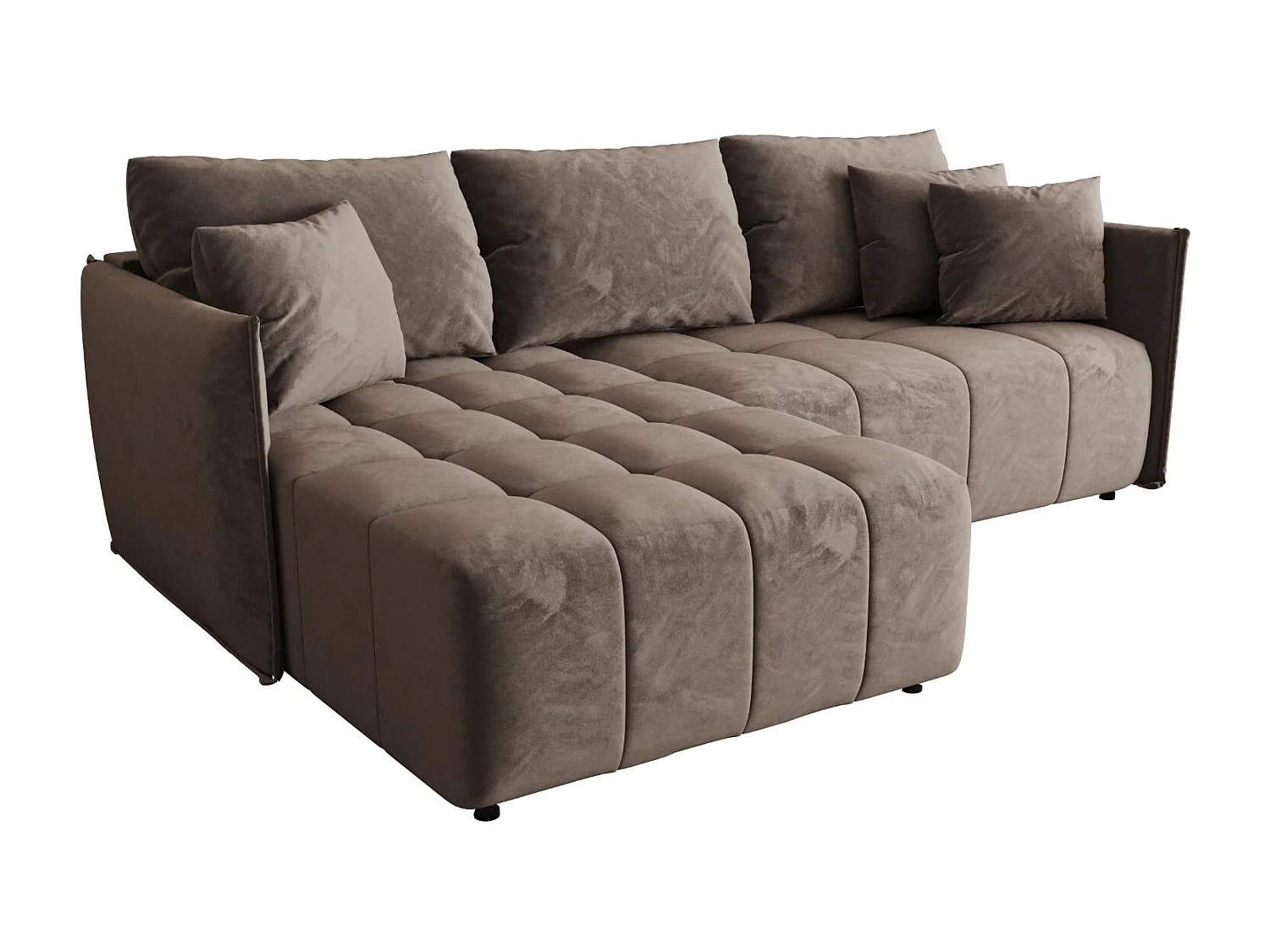 Hoekbank CHICAGO links bruin velours Monolith 15 - slaapfunctie, bedkist