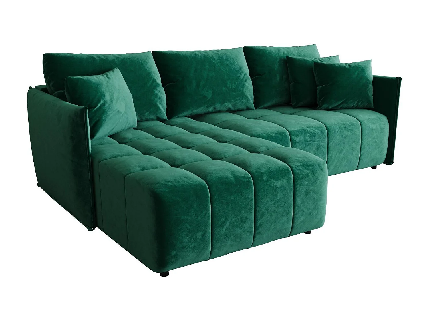 Hoekbank CHICAGO links groen velours Monolith 37 - slaapfunctie, bedkist